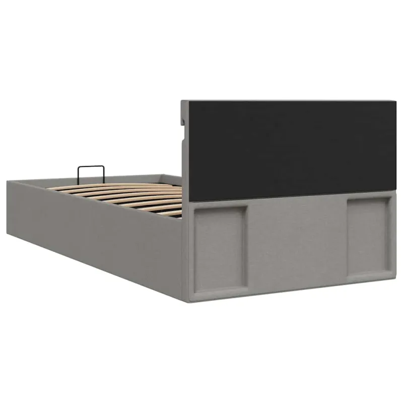 Lovos rėmas su LED ir daiktadėže, pilkas, 100x200cm, audinys