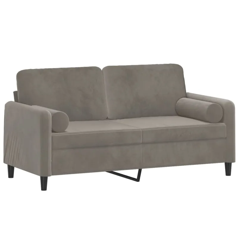Dvivietė sofa su pagalvėmis, šviesiai pilka, 140cm, aksomas