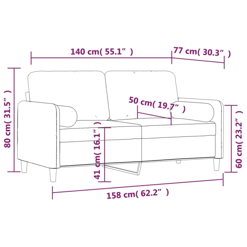 Dvivietė sofa su pagalvėmis, šviesiai pilka, 140cm, aksomas