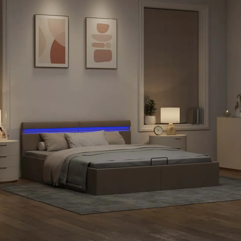 Lovos rėmas su LED ir daiktadėže, taupe, 160x200cm, audinys