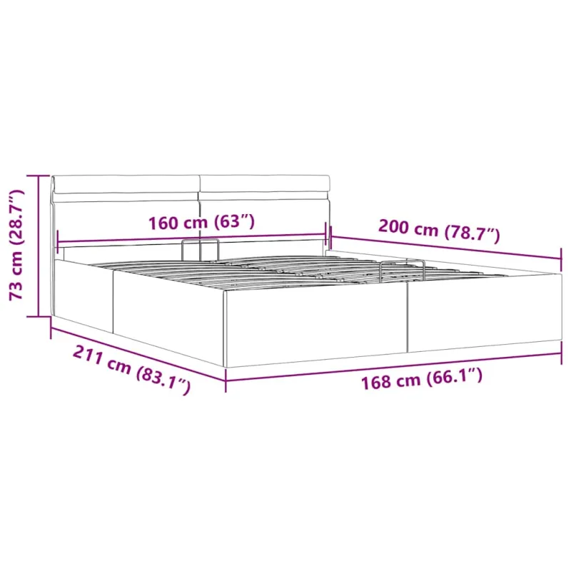 Lovos rėmas su LED ir daiktadėže, taupe, 160x200cm, audinys