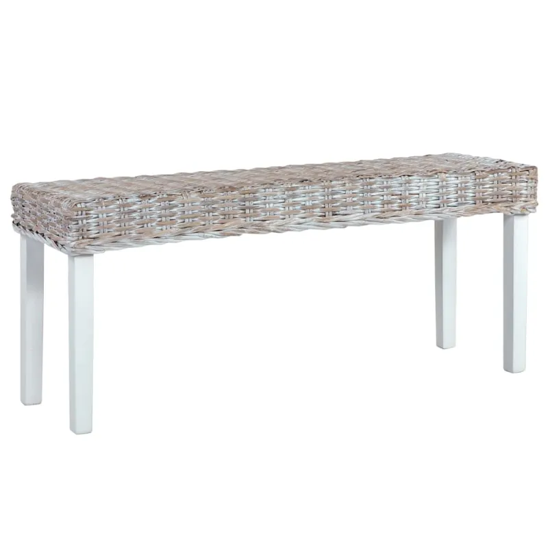 Suoliukas, baltas, 110cm, Kubu ratanas ir raudonmedžio masyvas