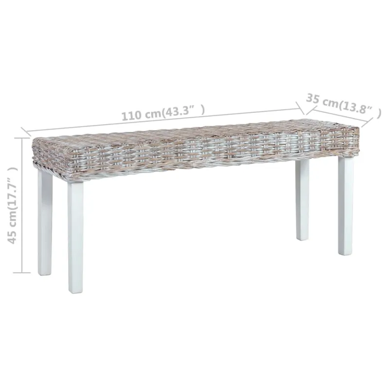 Suoliukas, baltas, 110cm, Kubu ratanas ir raudonmedžio masyvas