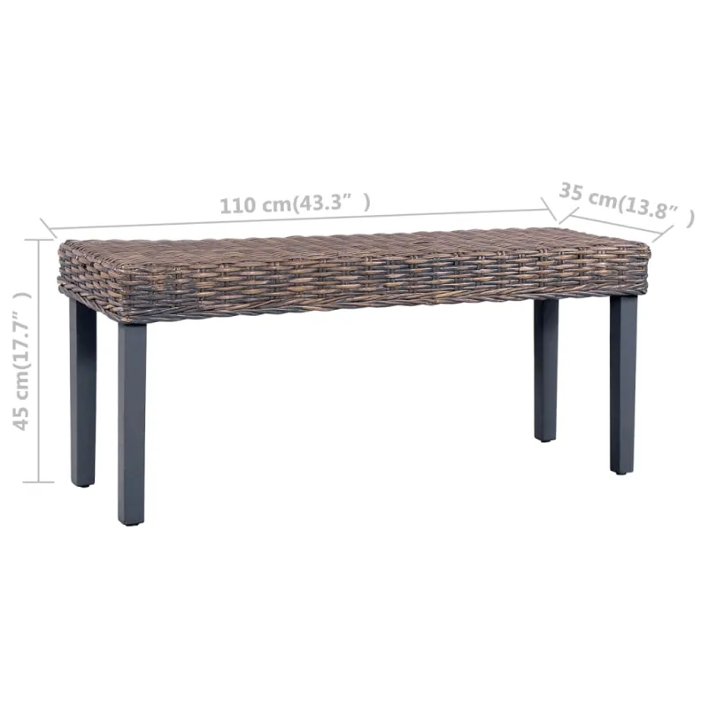 Suoliukas, pilkas, 110cm, Kubu ratanas ir raudonmedžio masyvas