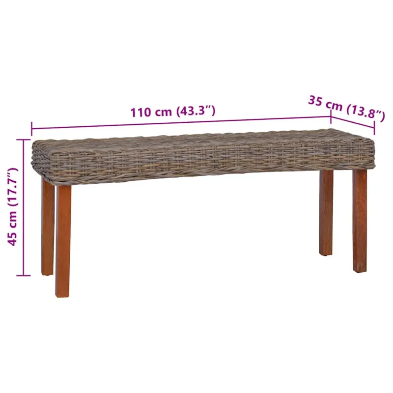 Suoliukas, 110cm, natūralus Kubu ratanas ir raudonmedžio masyvas