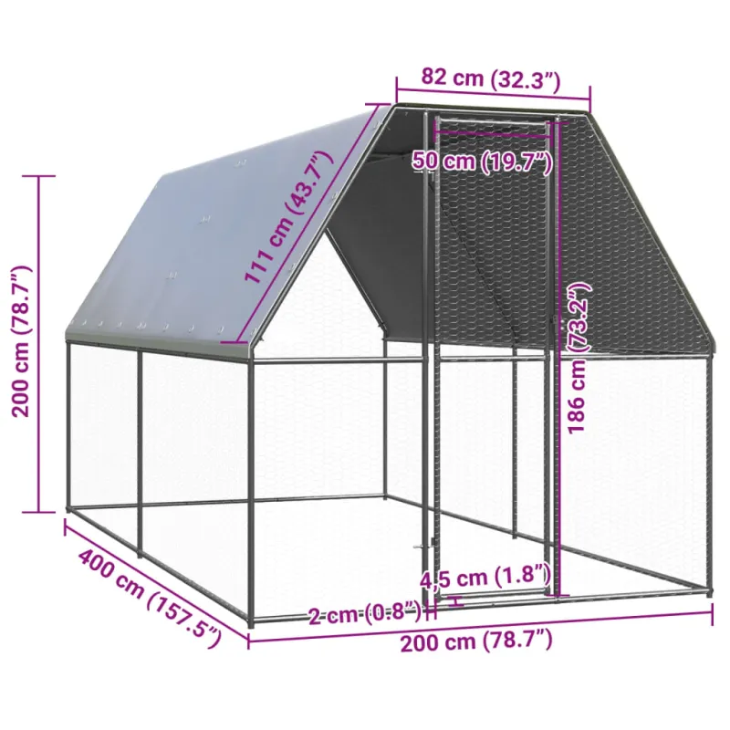 Lauko narvas viščiukams, 2x4x2m, galvanizuotas plienas