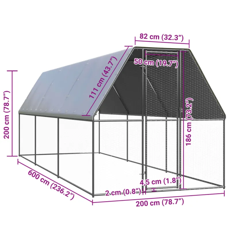 Lauko narvas viščiukams, 2x6x2m, galvanizuotas plienas