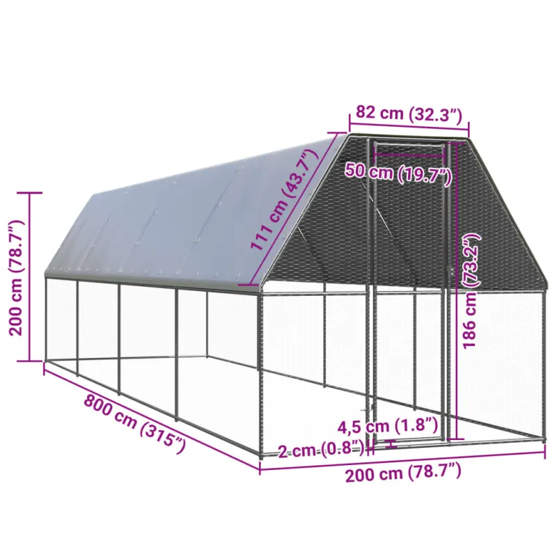 Lauko narvas viščiukams, 2x8x2m, galvanizuotas plienas