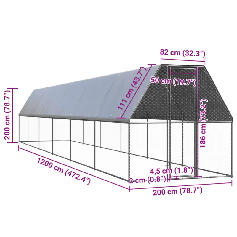 Lauko narvas viščiukams, 2x12x2m, galvanizuotas plienas