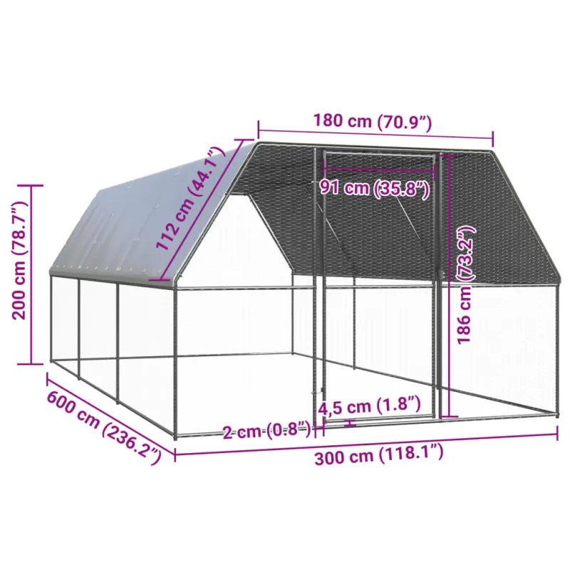 Lauko narvas viščiukams, 3x6x2m, galvanizuotas plienas