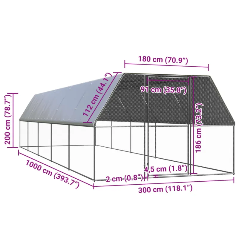 Lauko narvas viščiukams, 3x10x2m, galvanizuotas plienas