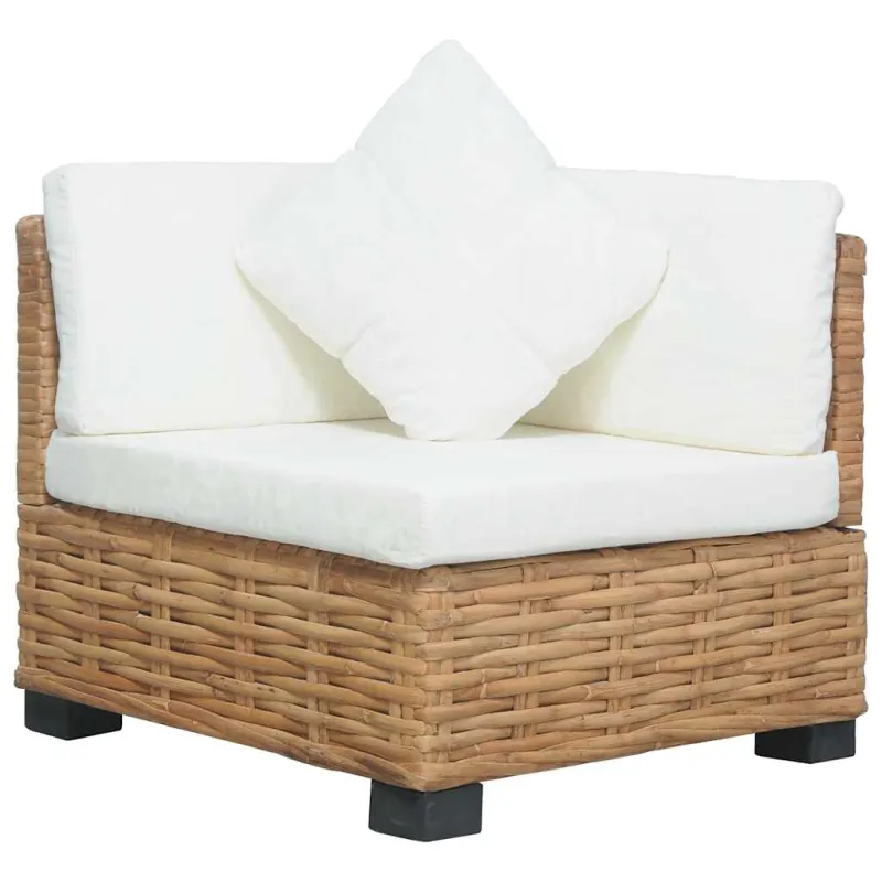 Kampinė sofa su pagalvėlėmis, natūralus ratanas