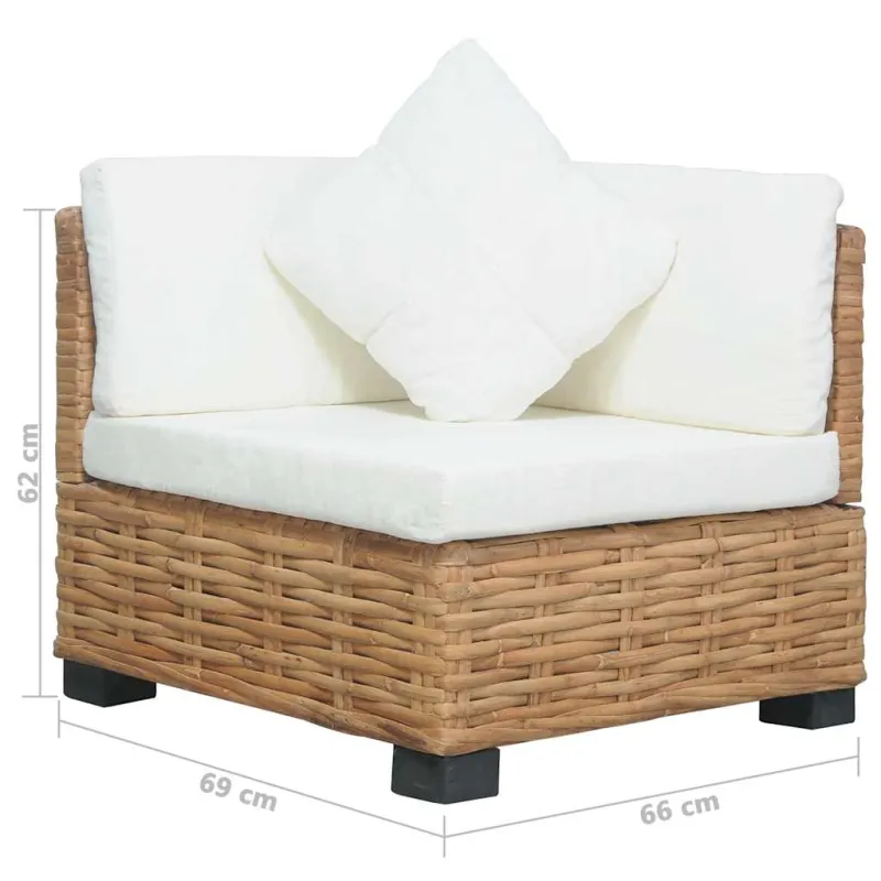 Kampinė sofa su pagalvėlėmis, natūralus ratanas