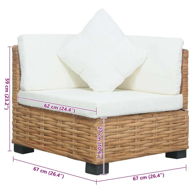 Kampinė sofa su pagalvėlėmis, natūralus ratanas