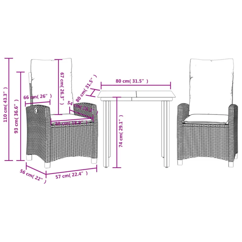 Soodekokoelma tyynyillä, 3-osainen, ruskea, polyratasta