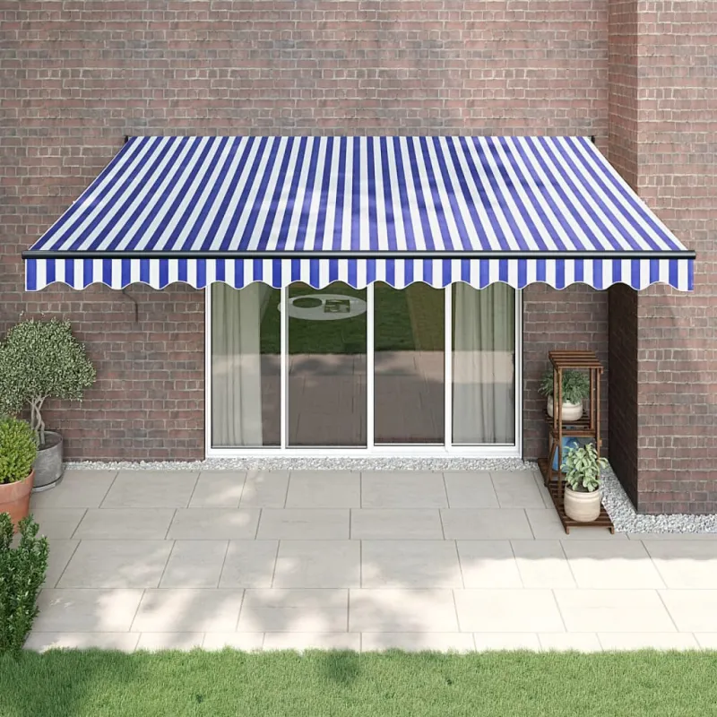 Automatinė ištraukiama markizė, mėlyna ir balta, 4,5x3m