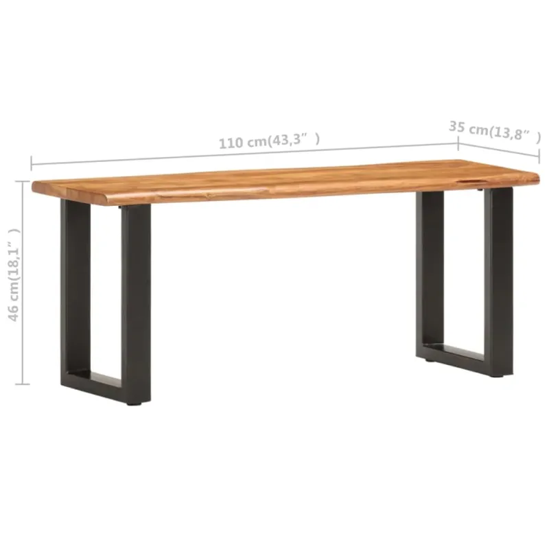 Suoliukas, 110cm, akacijos masyvas ir plienas, su gyvu kraštu