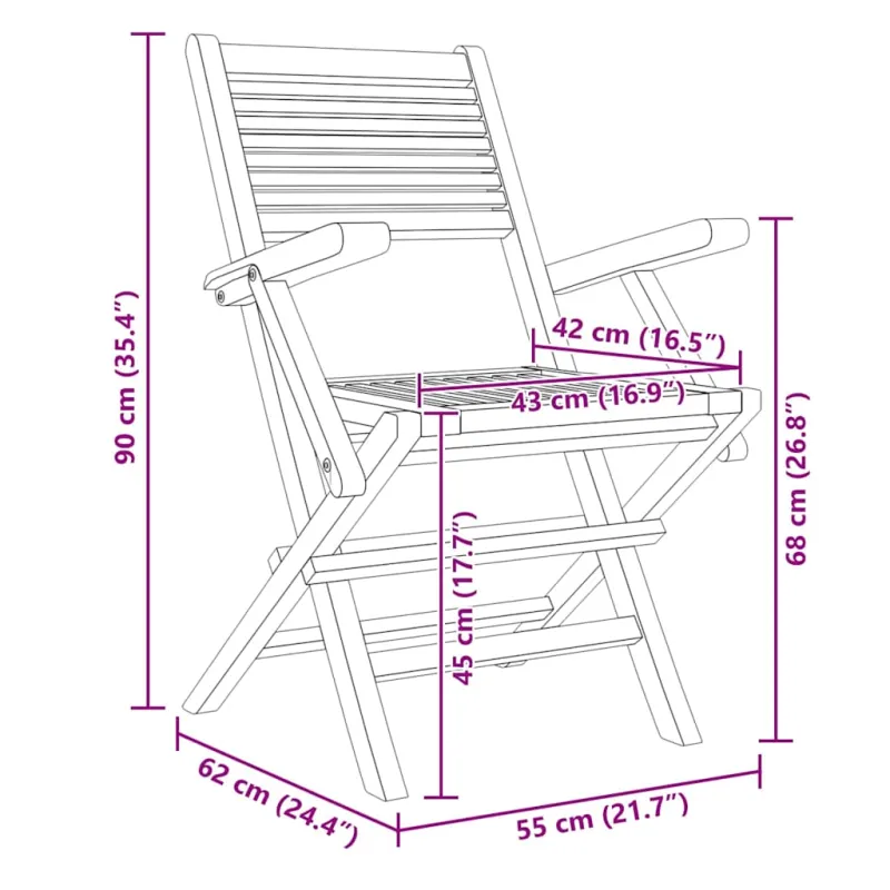 Sulankstomos sodo kėdės, 6vnt., 55x62x90cm, tikmedžio masyvas