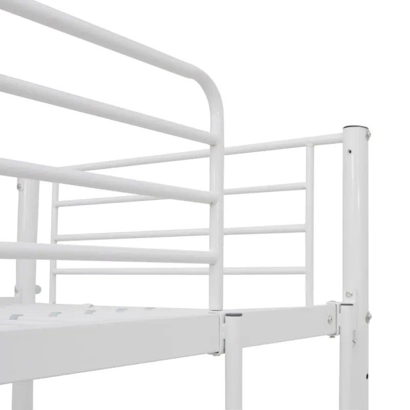 Dviaukštė lova su stalu, baltos spalvos, 90x200cm, metalas