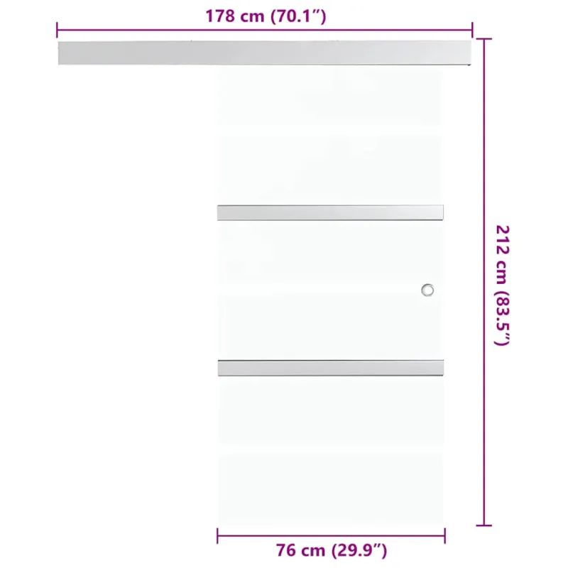 Stumdomos durys, sidabrinės, 76x212cm, aliuminis ir ESG stiklas