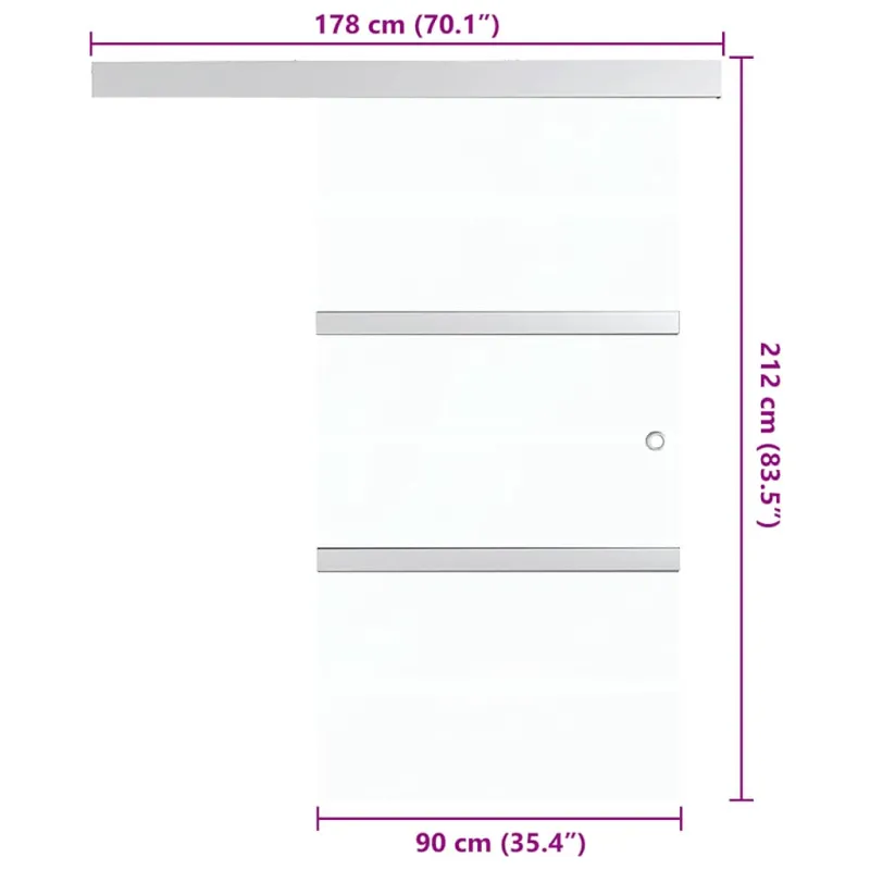 Stumdomos durys, sidabrinės, 90x205cm, aliuminis ir ESG stiklas