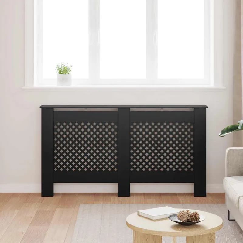 Radiatoriaus uždangalas, juodos spalvos, 152x19x81,5cm, MDF
