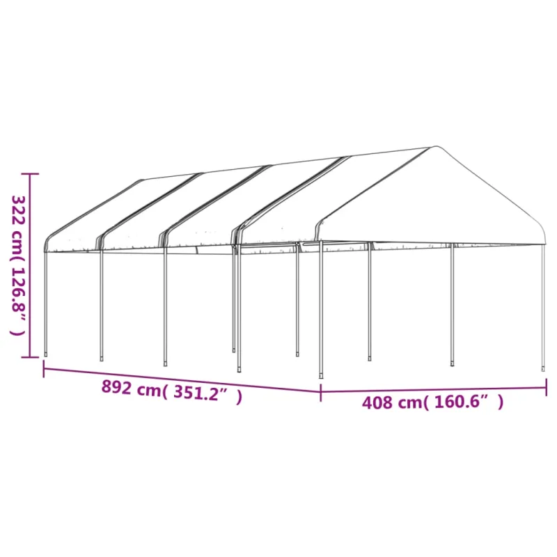 Pavėsinė su stogu, balta, 8,92x4,08x3,22m, polietilenas