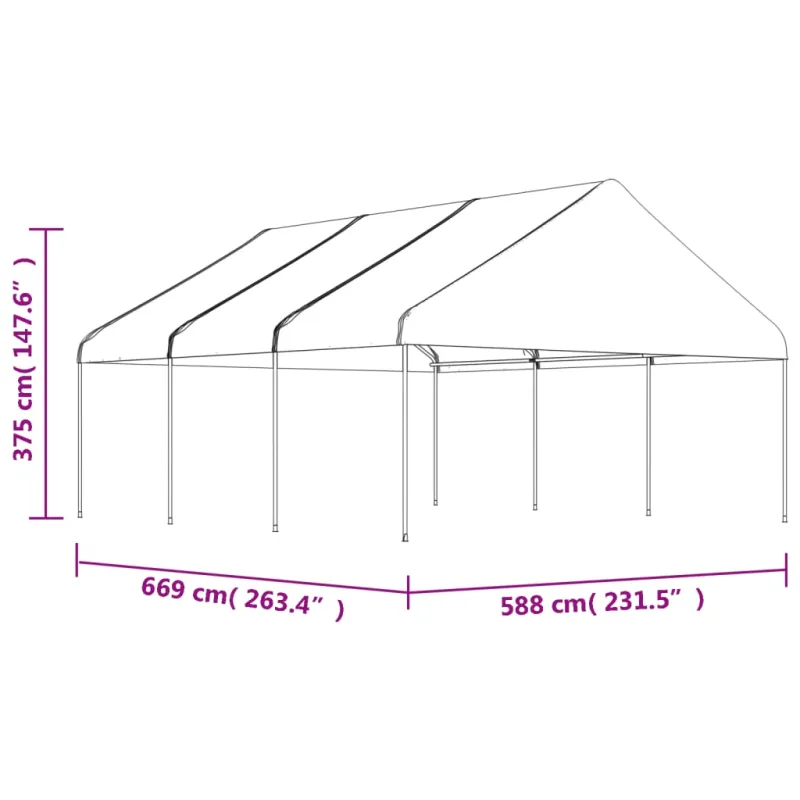 Pavėsinė su stogu, balta, 6,69x5,88x3,75m, polietilenas