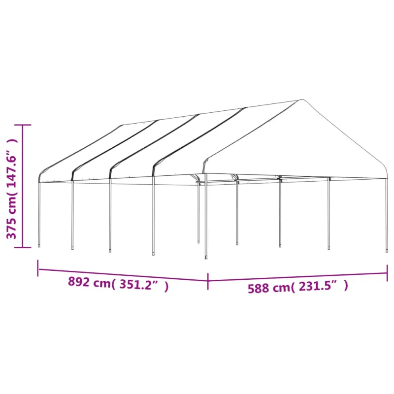 Pavėsinė su stogu, balta, 8,92x5,88x3,75m, polietilenas
