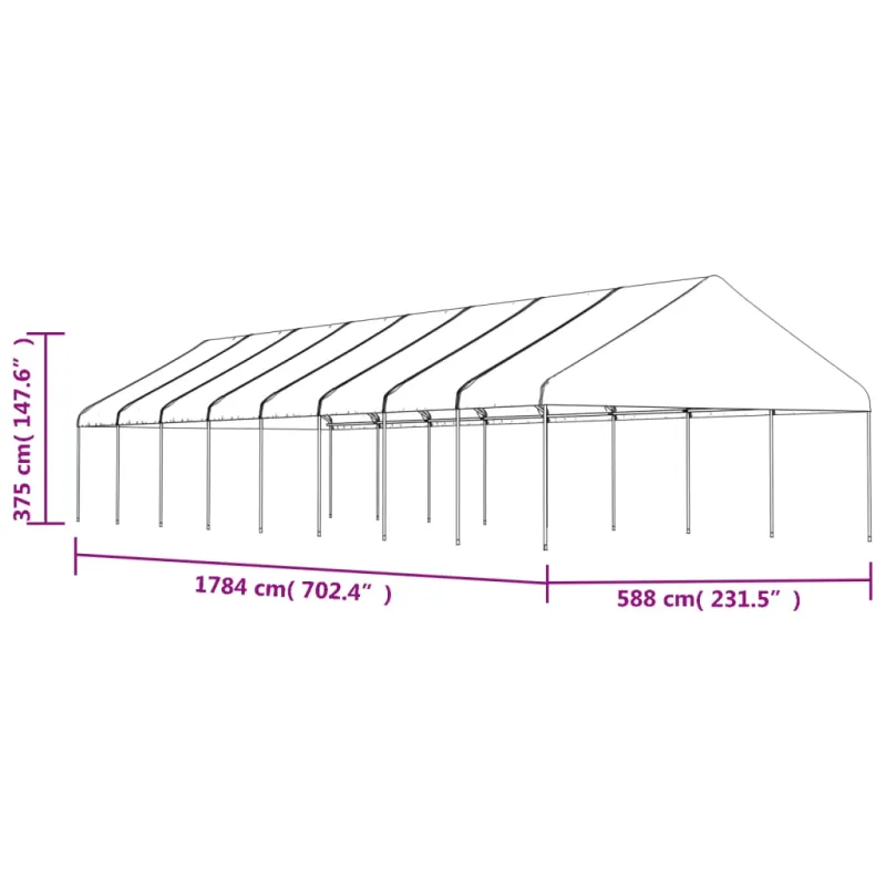 Pavėsinė su stogu, balta, 17,84x5,88x3,75m, polietilenas
