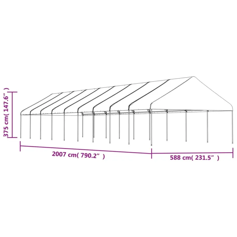 Pavėsinė su stogu, balta, 20,07x5,88x3,75m, polietilenas