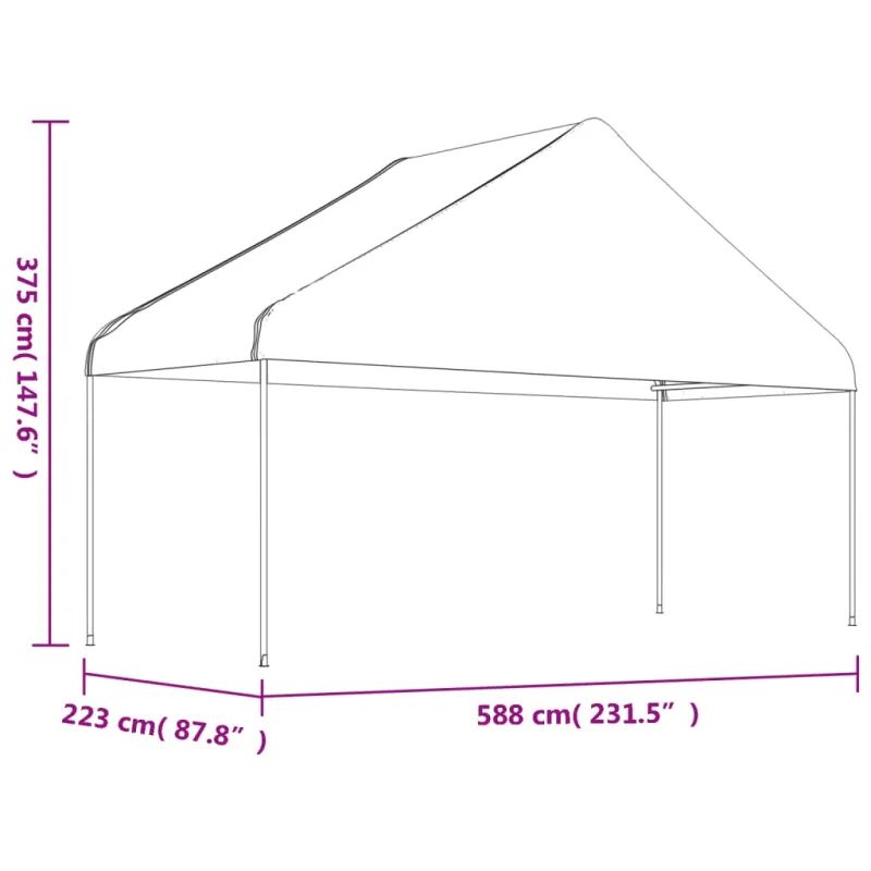 Pavėsinė su stogu, balta, 20,07x5,88x3,75m, polietilenas