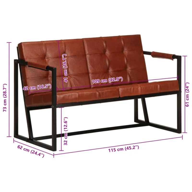 Dvivietė sofa, rudos spalvos, tikra ožkos oda
