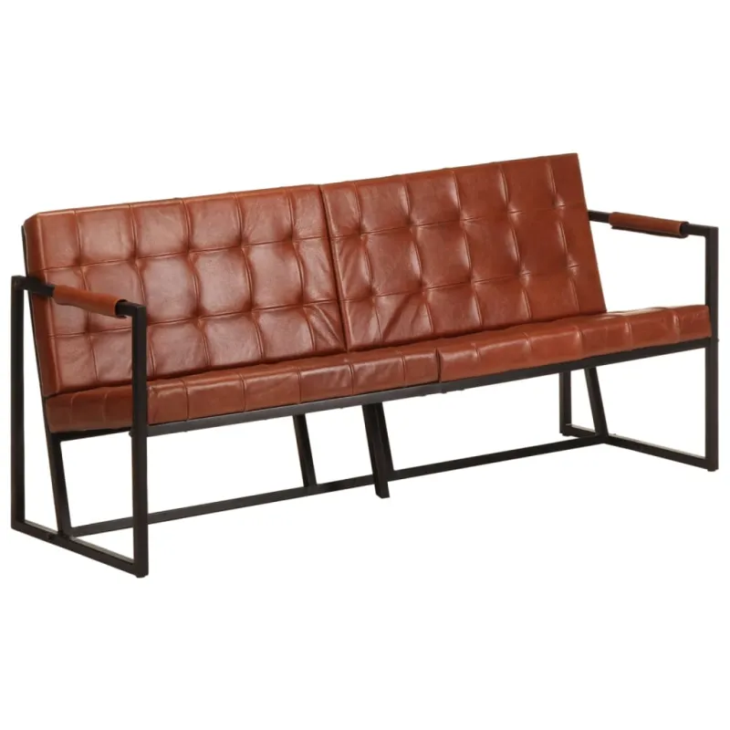 Trivietė sofa, rudos spalvos, tikra ožkos oda