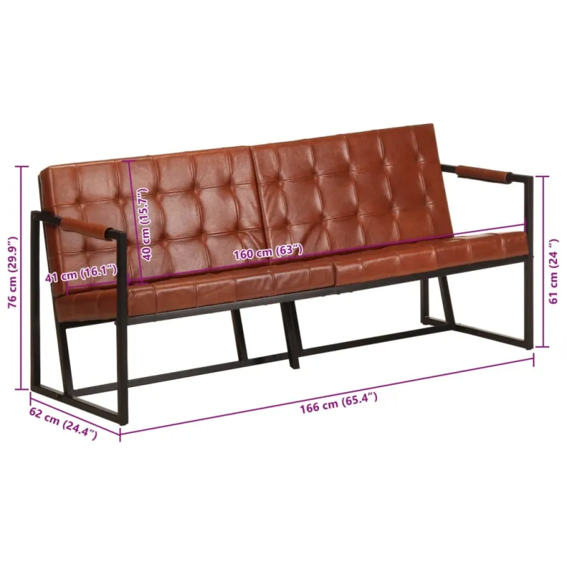 Trivietė sofa, rudos spalvos, tikra ožkos oda