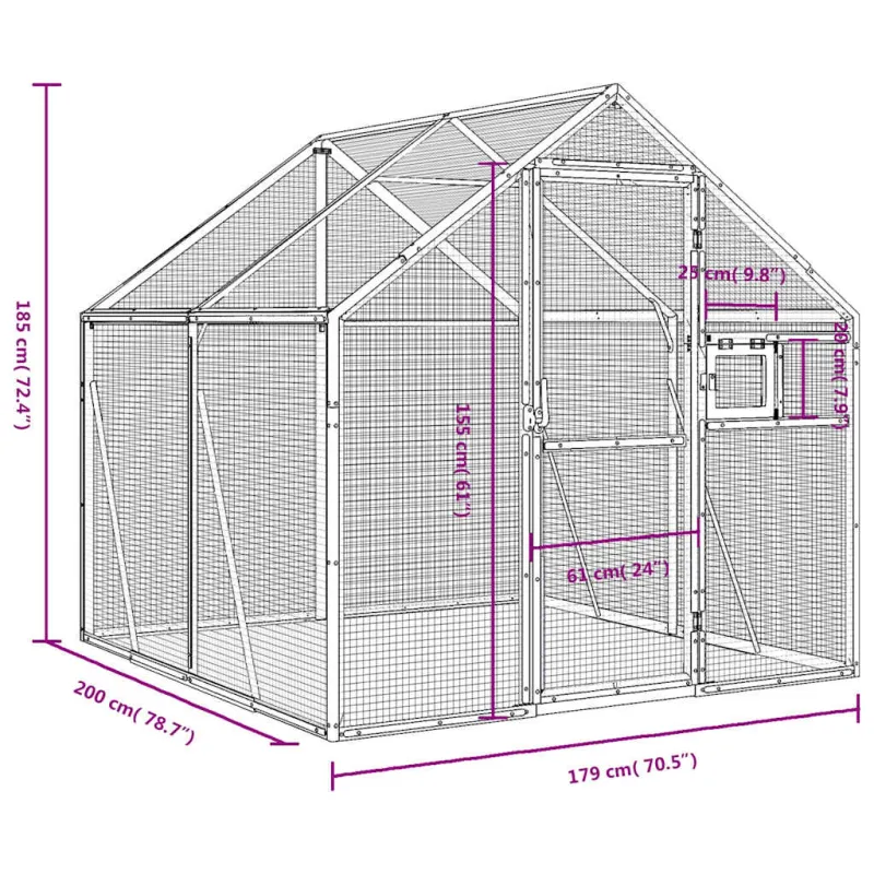 Paukštidė, sidabrinės spalvos, 1,79x2x1,85m, aliuminis