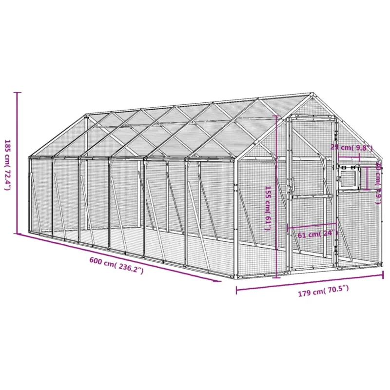 Paukštidė, sidabrinės spalvos, 1,79x6x1,85m, aliuminis