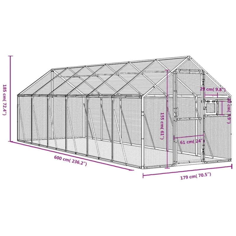 Paukštidė, antracito spalvos, 1,79x6x1,85m, aliuminis