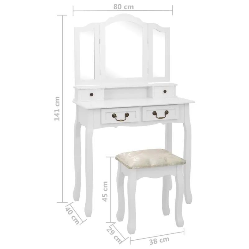 Kosmetinio staliuko rinkinys, baltas, 80x69x141cm, mediena