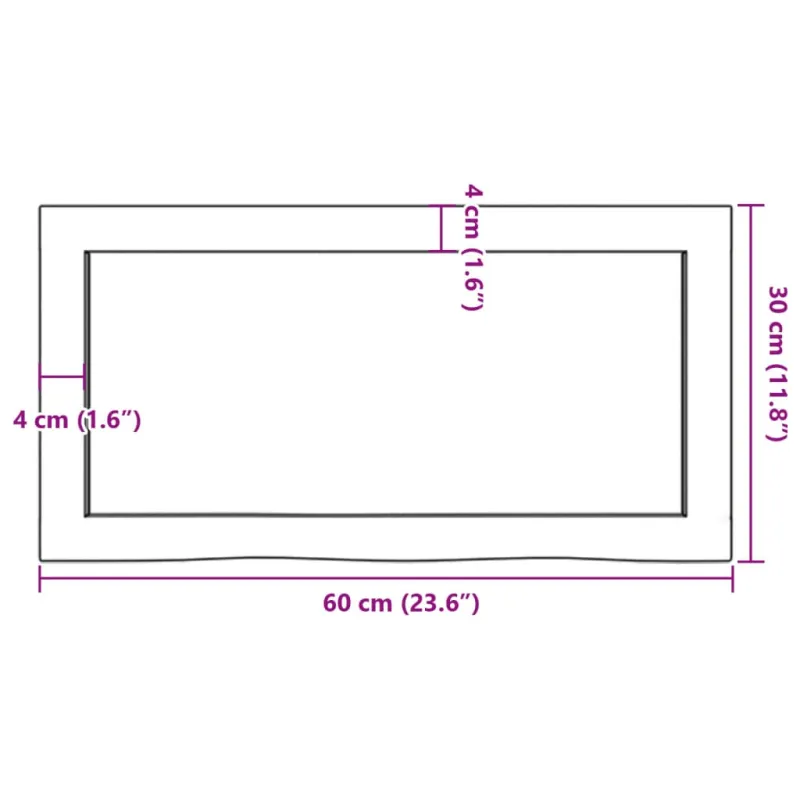 Vonios kambario stalviršis, 60x30x(2–6)cm, medienos masyvas