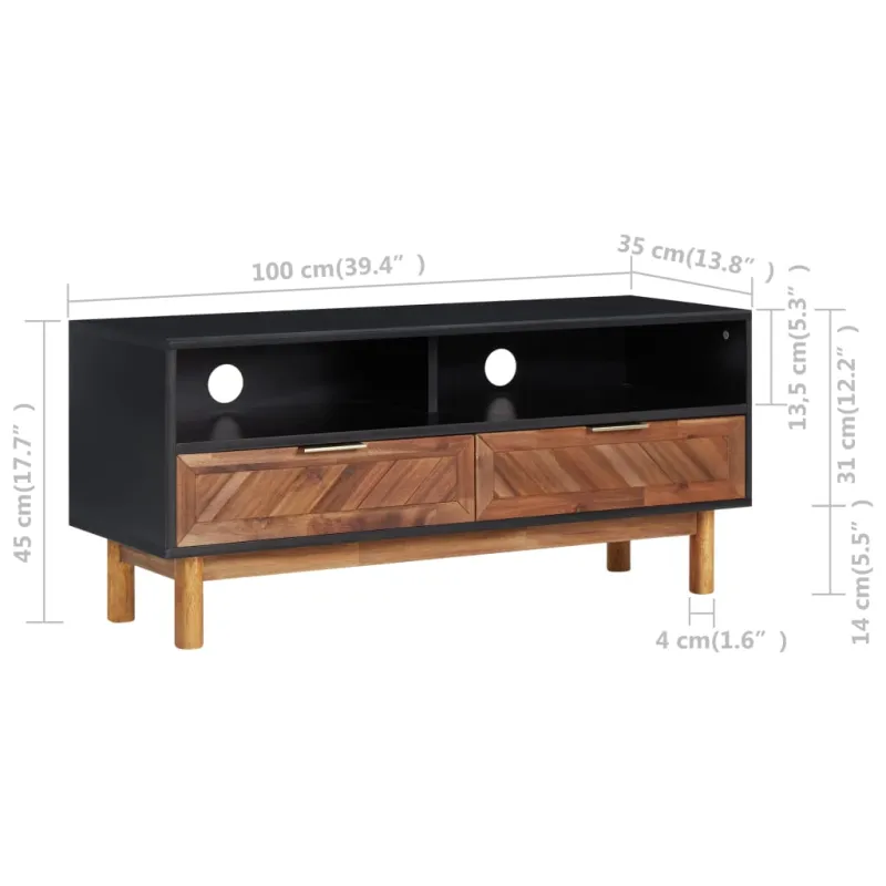 Televizoriaus spintelė, 100x35x45cm, akacijos masyvas ir MDF