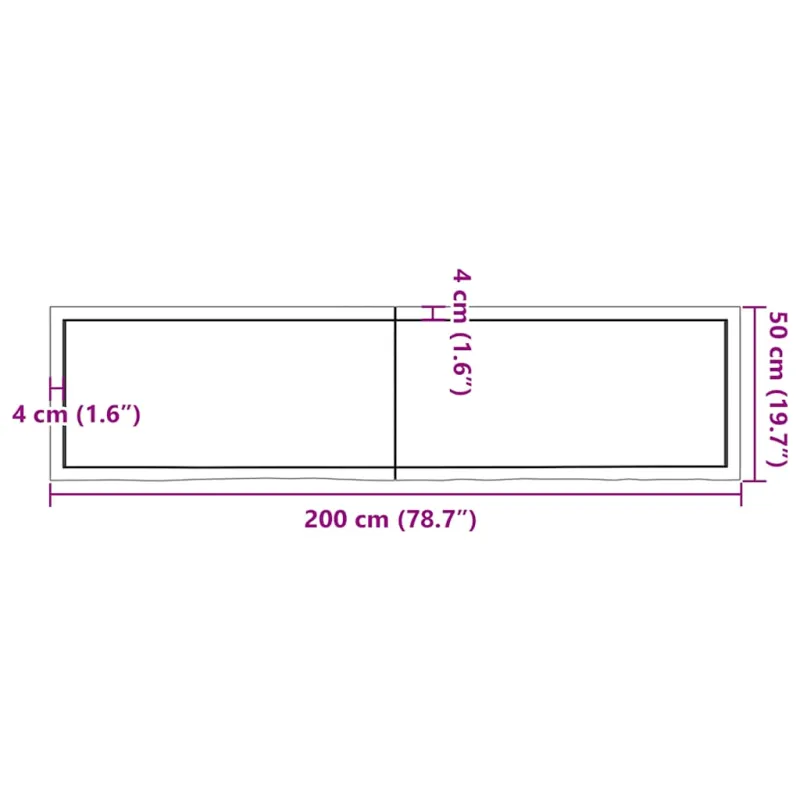 Vonios stalviršis, tamsiai rudas, 200x50x(2-4) cm, mediena