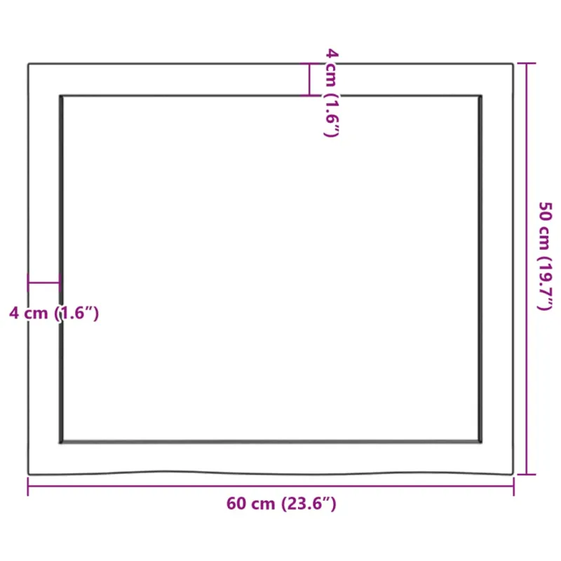 Stalviršis, 60x50x(2–6)cm, neapdorotas ąžuolo medienos masyvas