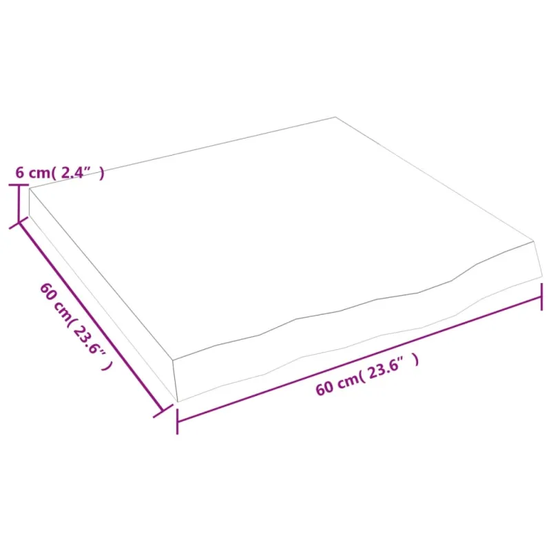 Stalviršis, 60x60x(2–6)cm, neapdorotas ąžuolo medienos masyvas