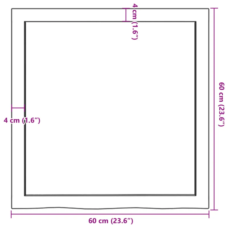 Stalviršis, 60x60x(2–6)cm, neapdorotas ąžuolo medienos masyvas