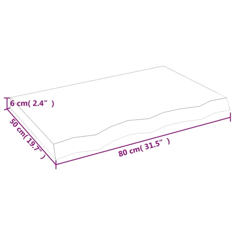 Stalviršis, 80x50x(2–6)cm, neapdorotas ąžuolo medienos masyvas