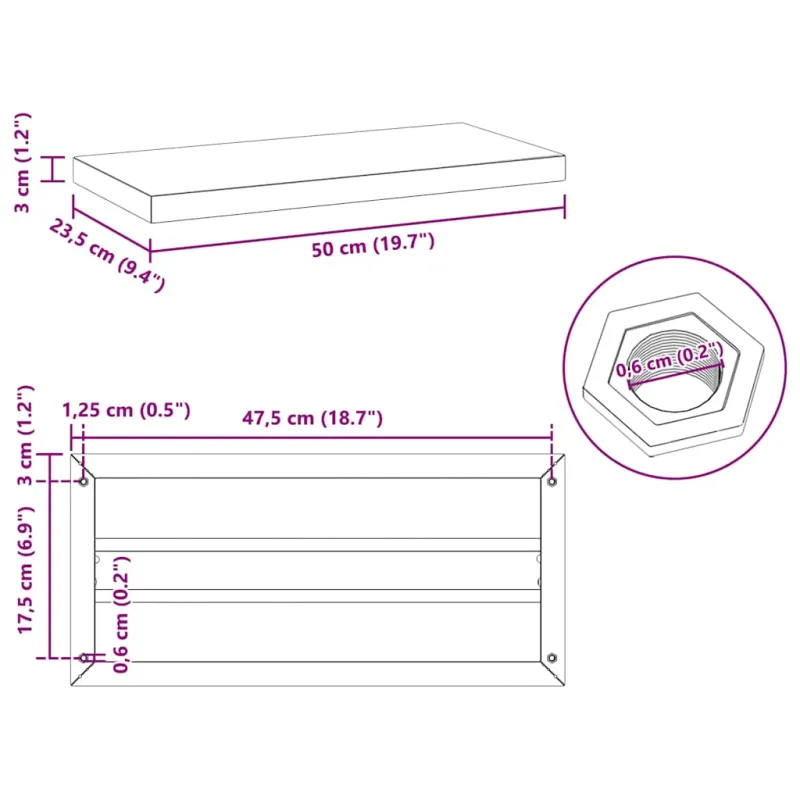 Sieninės lentynos, 2vnt., juodos, 50x23,5cm, plienas