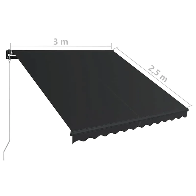 Rankiniu būdu ištraukiama markizė su LED, antracitas, 300x250cm