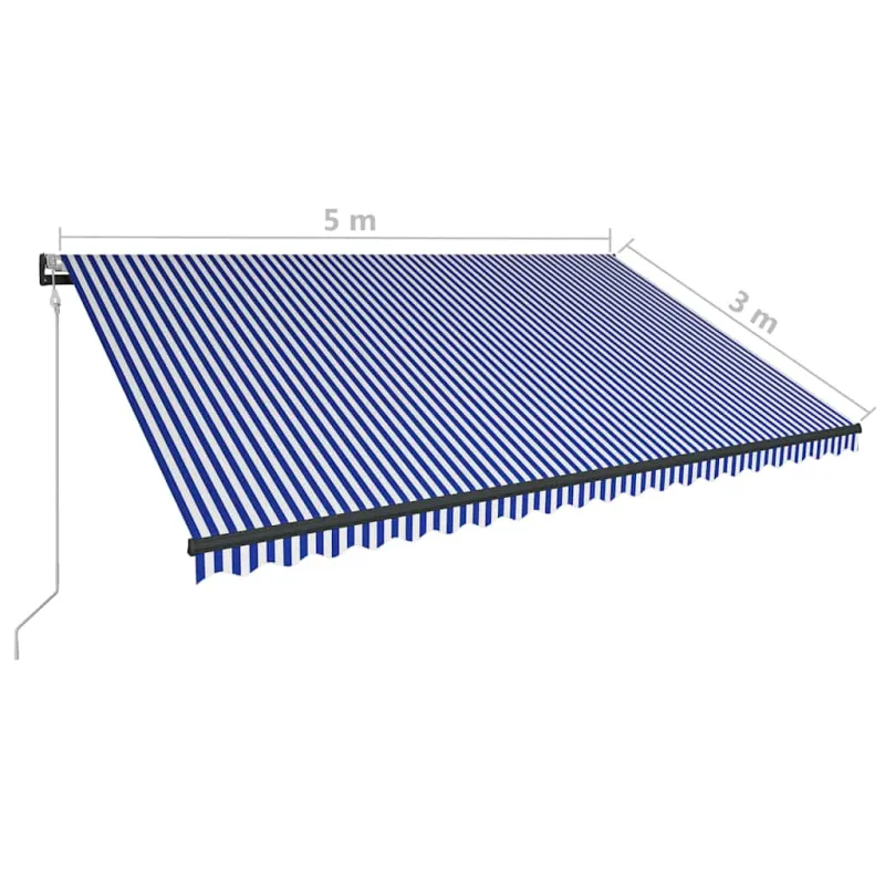 Markizė su vėjo jutikliu ir LED, mėlyna ir balta, 500x300cm