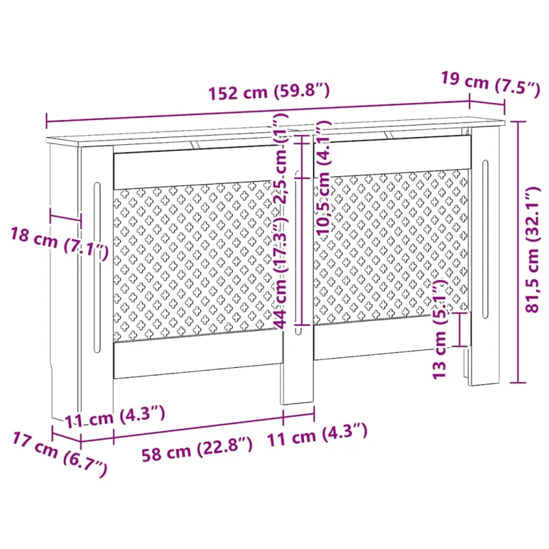 Radiatoriaus uždangalai, 2vnt., balti, 152x19x81,5cm, MDF